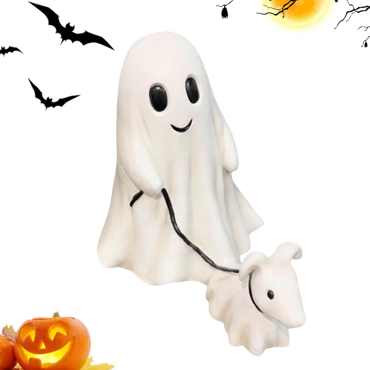 Gespenstische Hundefigur Halloween-Dekoration Spazierender Hund Weiße Harz-Tischdekoration für den Innenbereich | Sansoti