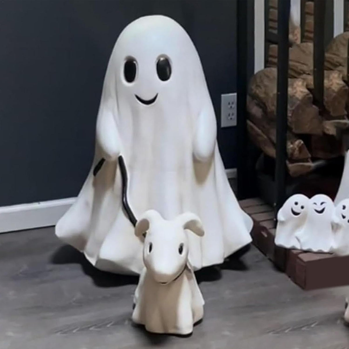 Gespenstische Hundefigur Halloween-Dekoration Spazierender Hund Weiße Harz-Tischdekoration für den Innenbereich | Sansoti