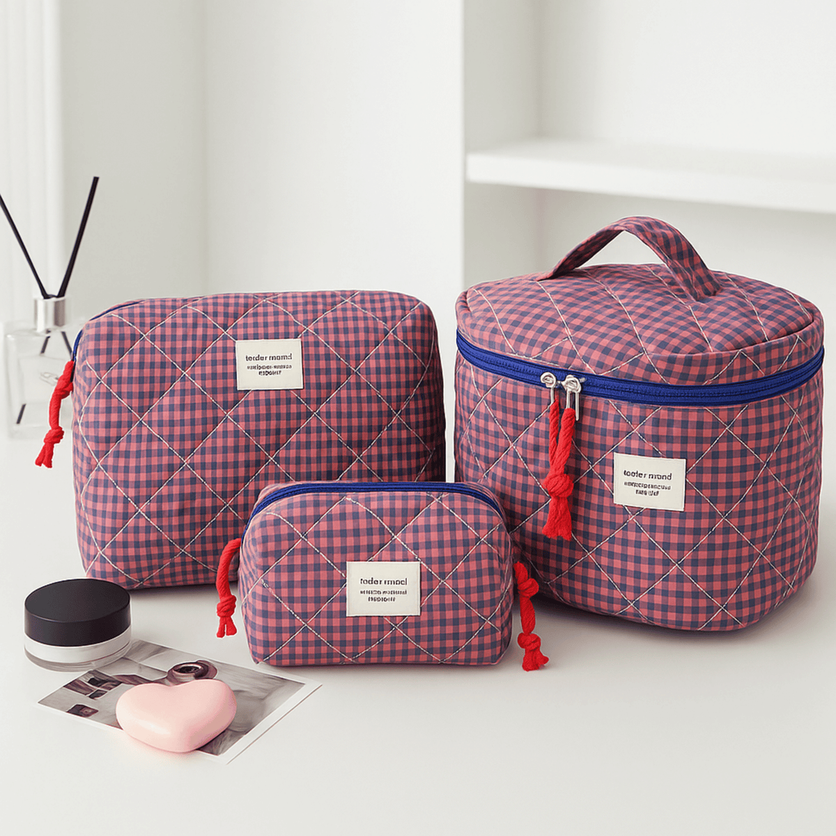 Stitched Toiletry Bag Set 3-Piece Polyester Travel Makeup Organizer Cosmetics Bathroom Storage Travel Accessory | Sansoti