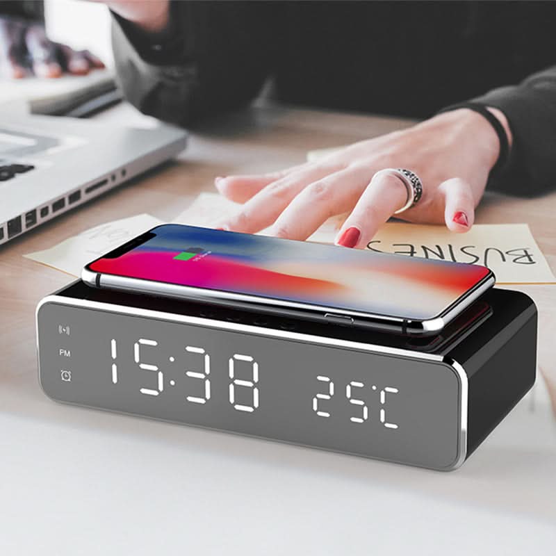 Réveil numérique avec chargeur sans fil pour smartphone, table de chevet, grand affichage LED, chambre, noir gris | Sansoti