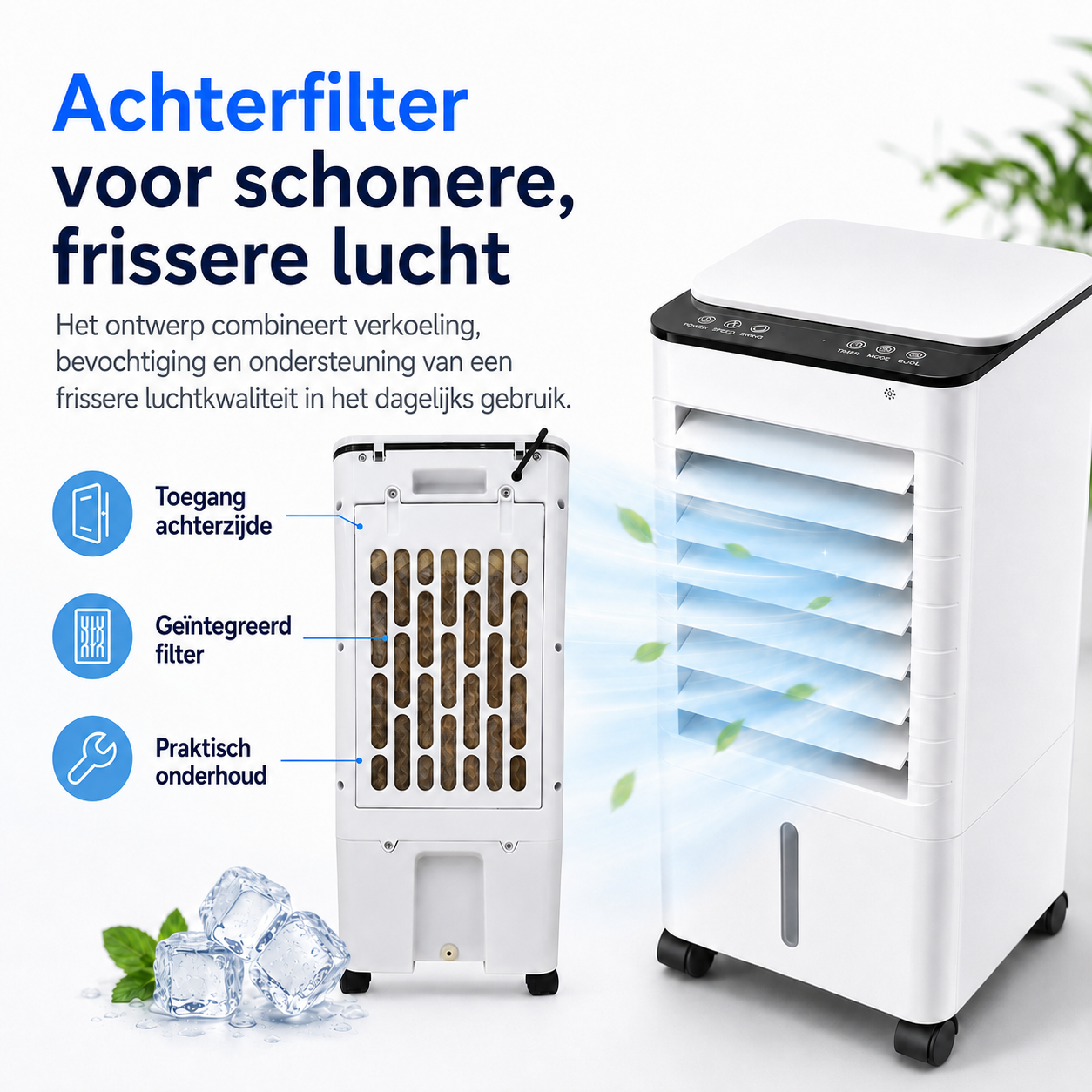 Airco Luchtkoeler Draagbaar 3-in-1 Zonder Slang Wit Oscillatie Timer Slaapkamer Woonkamer Kantoor Luchtbevochtiger Luchtzuivering Filter | Sansoti