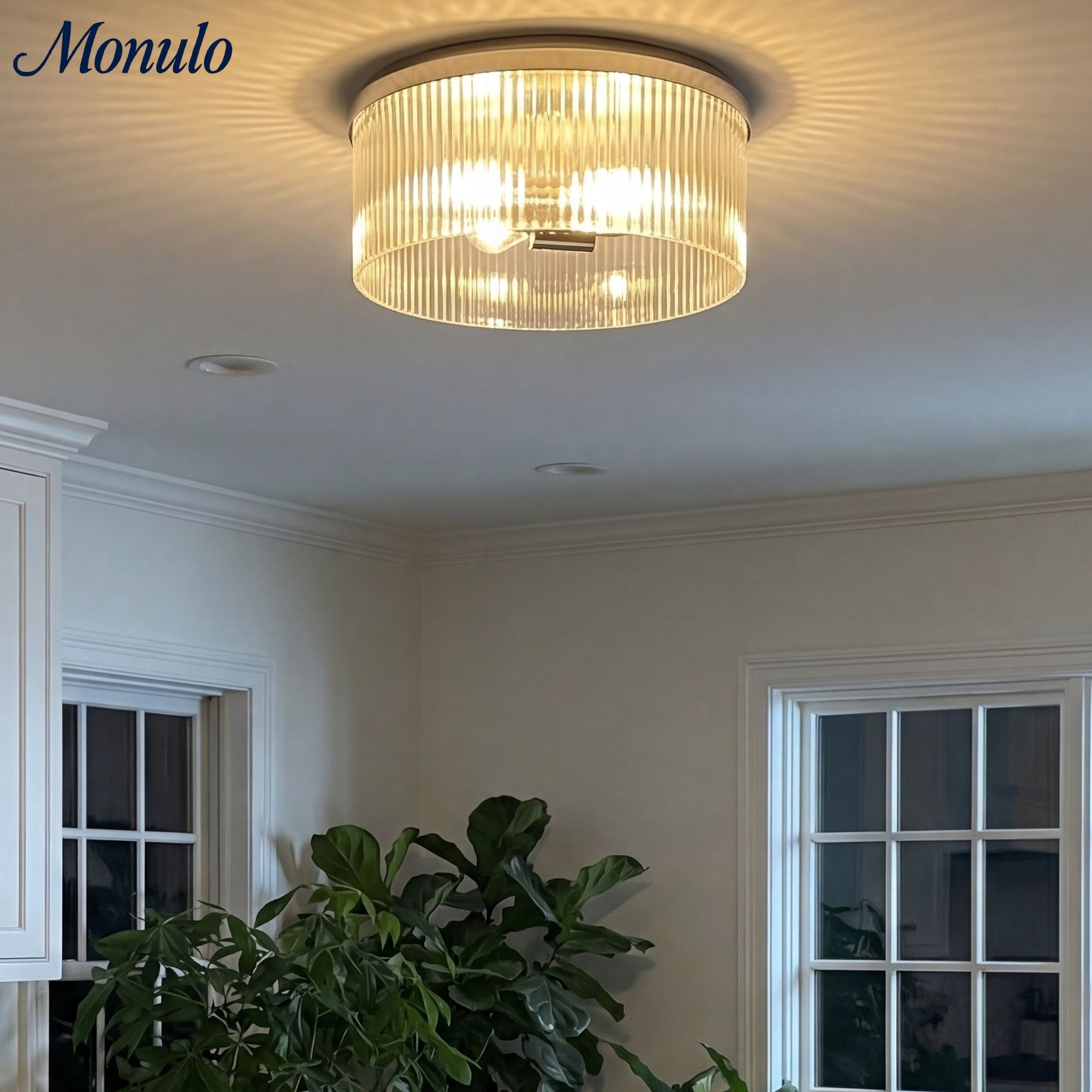 Geribbelde Glazen Plafondlamp Modern Laagbouw Ontwerp Slaapkamer Woonkamer Gang | Sansoti