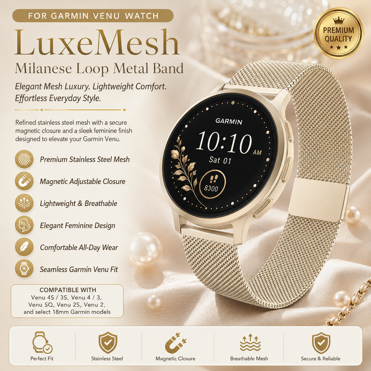 Milanese Mesh Watch Band Stainless Steel Quick-Release Adjustable Wristband Smartwatch Accessory Stylish | Sansoti