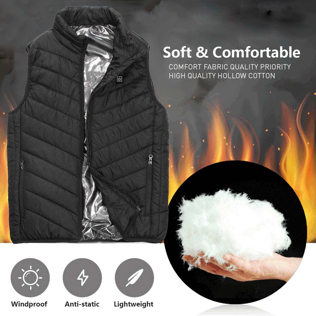 Beheizbare Weste mit vier Wärmezonen und USB-Heizung, Unisex-Outdoor-Winterbekleidung, Thermoweste | Sansoti