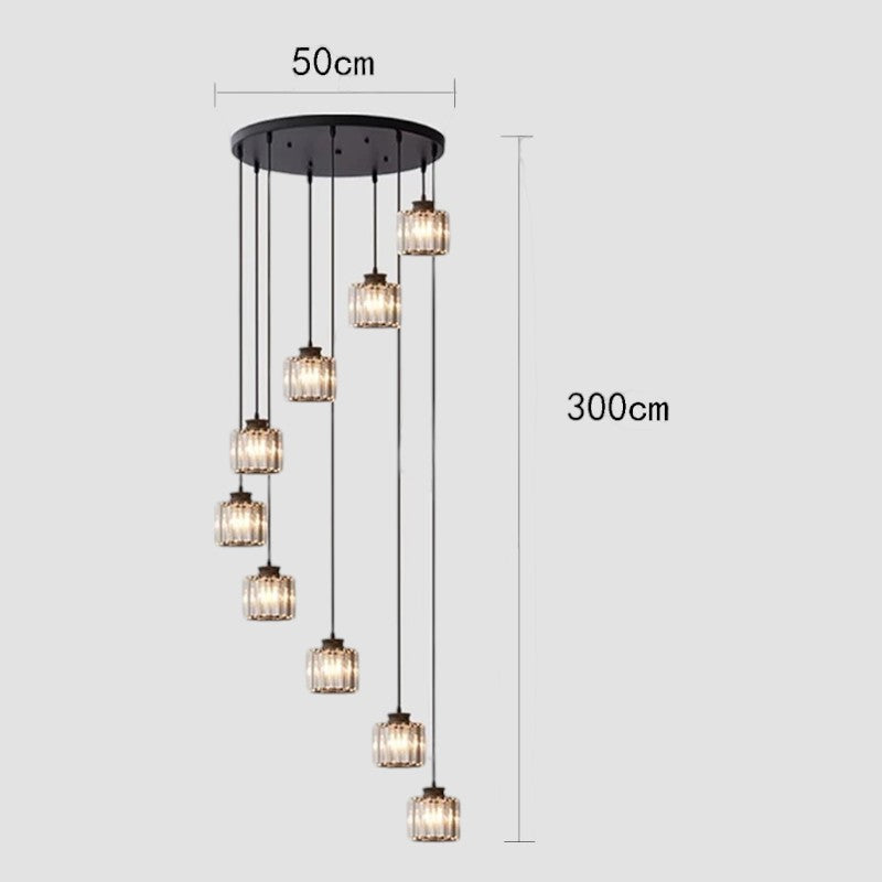 Kristallen Trapluchter met Verstelbare Kappen Goud Zwart Ijzeren Frame 6 of 9 Lampen voor Hoge Ruimtes Villa | Sansoti