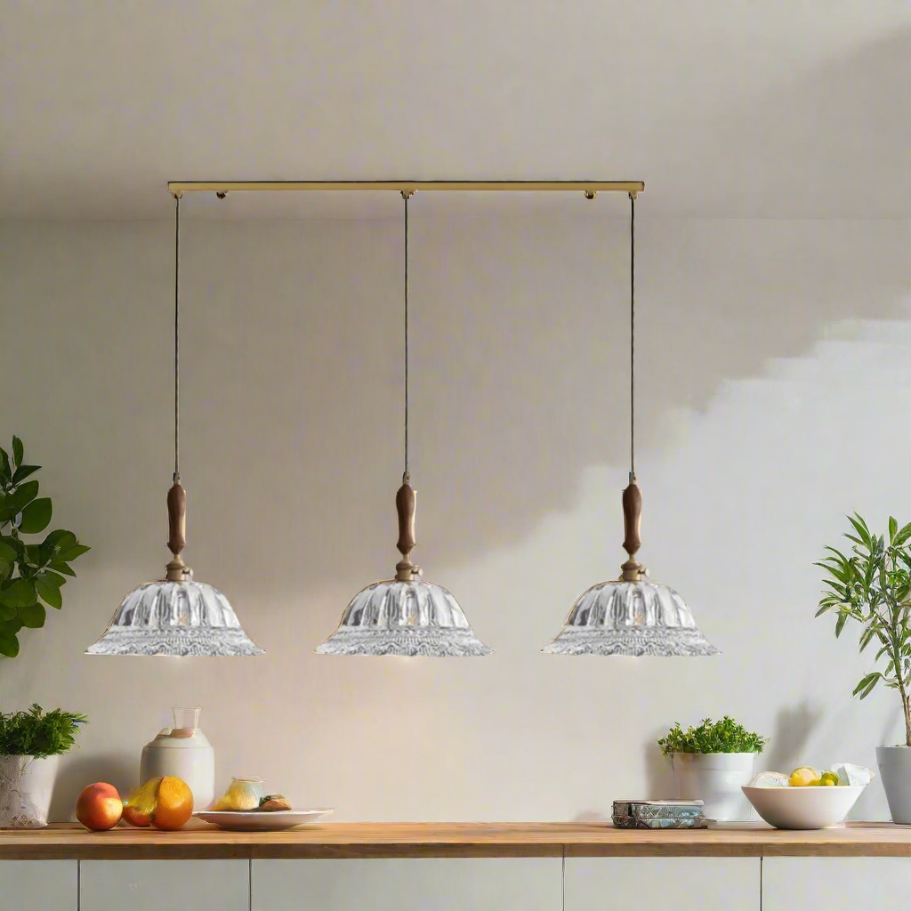Suspension en noyer avec verre et laiton Éclairage d'ambiance pour salle à manger cuisine salon Style Vintage Rétro | Sansoti