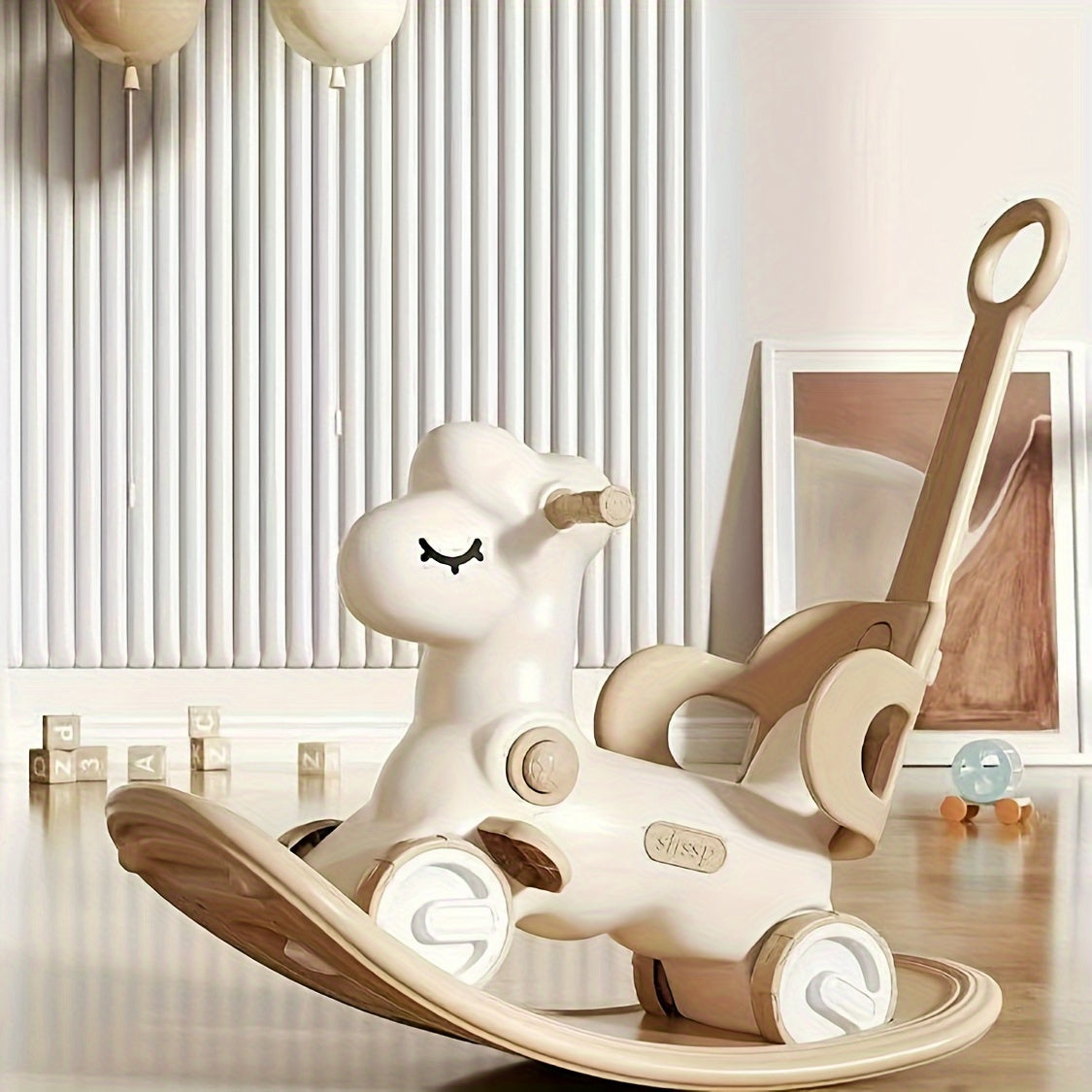 2-in-1 baby schommelpaard loopfiets kunststof roze kinderen peuter met duwstang balansspeelgoed binnen speelgoed | Sansoti