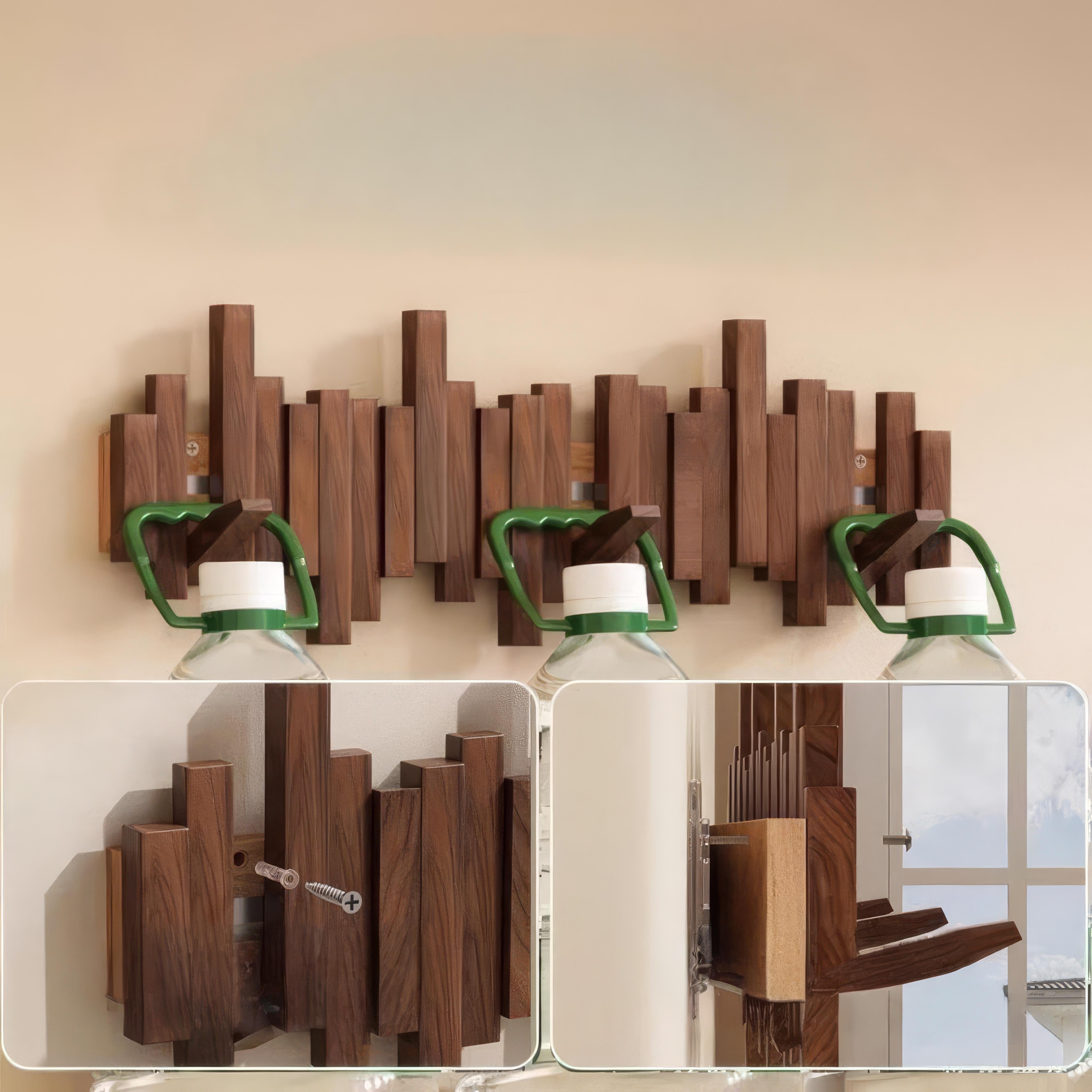Wandkapstok met Magnetische Opvouwhaken - Scandinavisch Design - 4 tot 10 Haken - Modern Essenhout of Walnoot - Ruimtebesparend Hallway Organizer - Sleutellochophanging | Sansoti