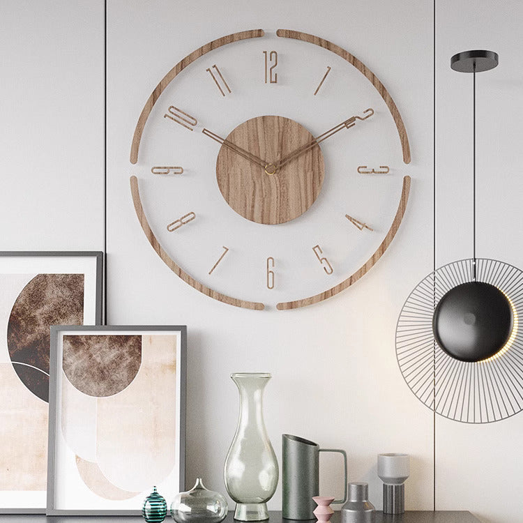 Wooden Wall Clock Scandinavian Design Round Clock Battery-Powered Modern Minimalist Home Decor Living Room | Sansoti