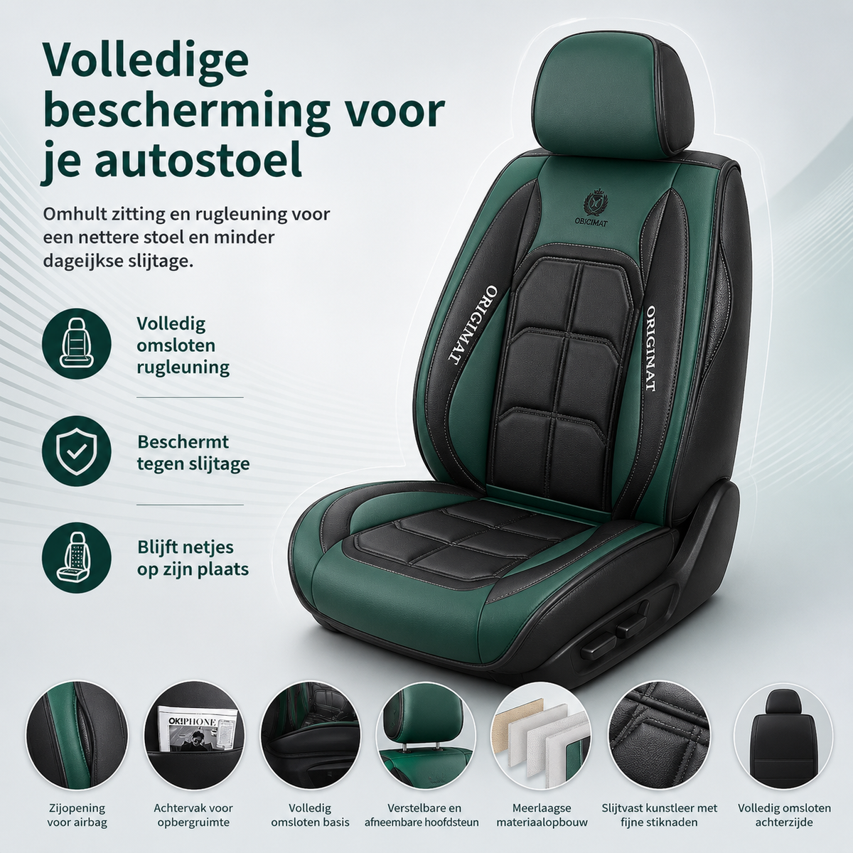 Luxe Autostoelhoezen Set 11-delig Gewatteerd met Opbergvak Airbag-Opening Universeel voor Vijfzitters Auto | Sansoti