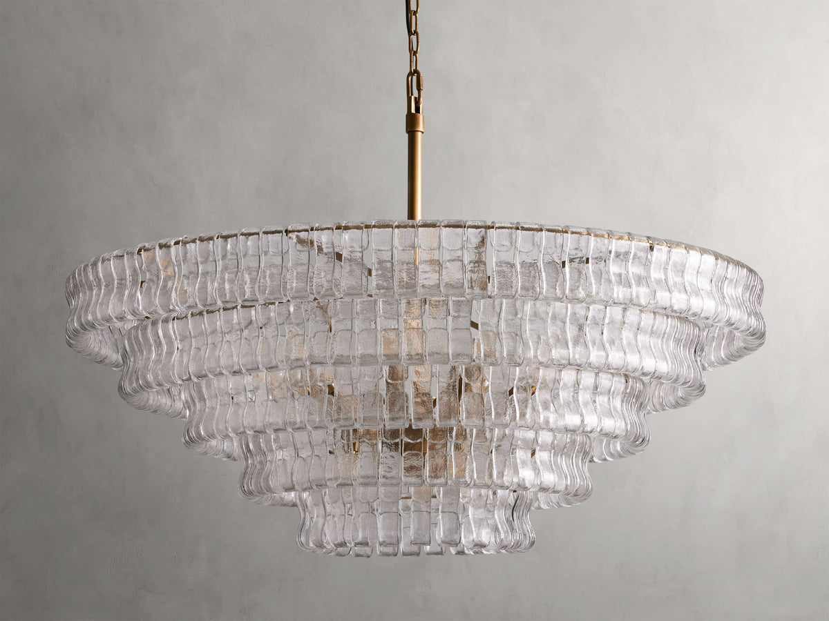 Lustre rond en verre texturé avec structure métallique multicouche À intensité variable et réglable 60-152cm pour salon | Sansoti