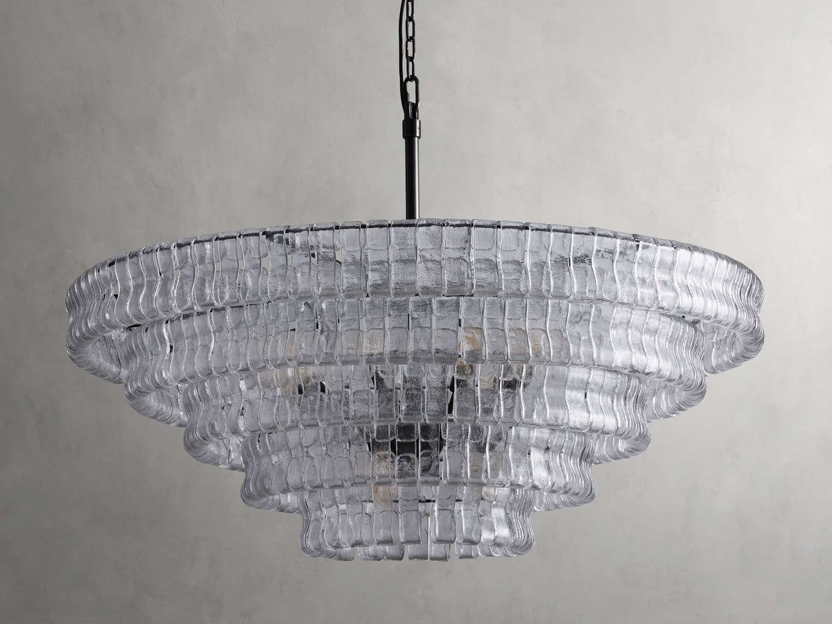 Lustre rond en verre texturé avec structure métallique multicouche À intensité variable et réglable 60-152cm pour salon | Sansoti