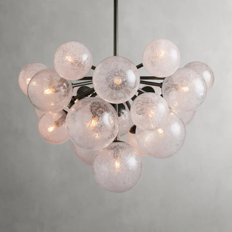 Lustre à boules en verre soufflé à la main avec effet de bulles, laiton, noir, nickel, suspensions réglables | Sansoti