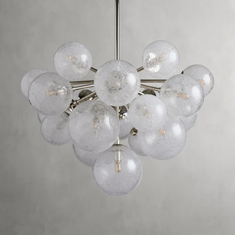 Lustre à boules en verre soufflé à la main avec effet de bulles, laiton, noir, nickel, suspensions réglables | Sansoti
