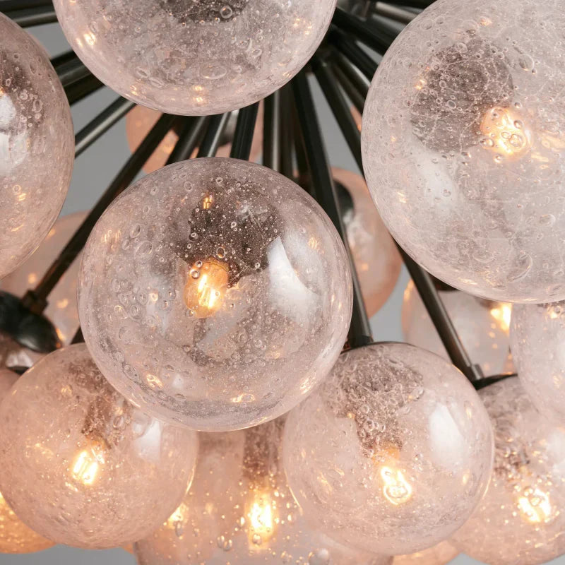 Lustre à boules en verre soufflé à la main avec effet de bulles, laiton, noir, nickel, suspensions réglables | Sansoti
