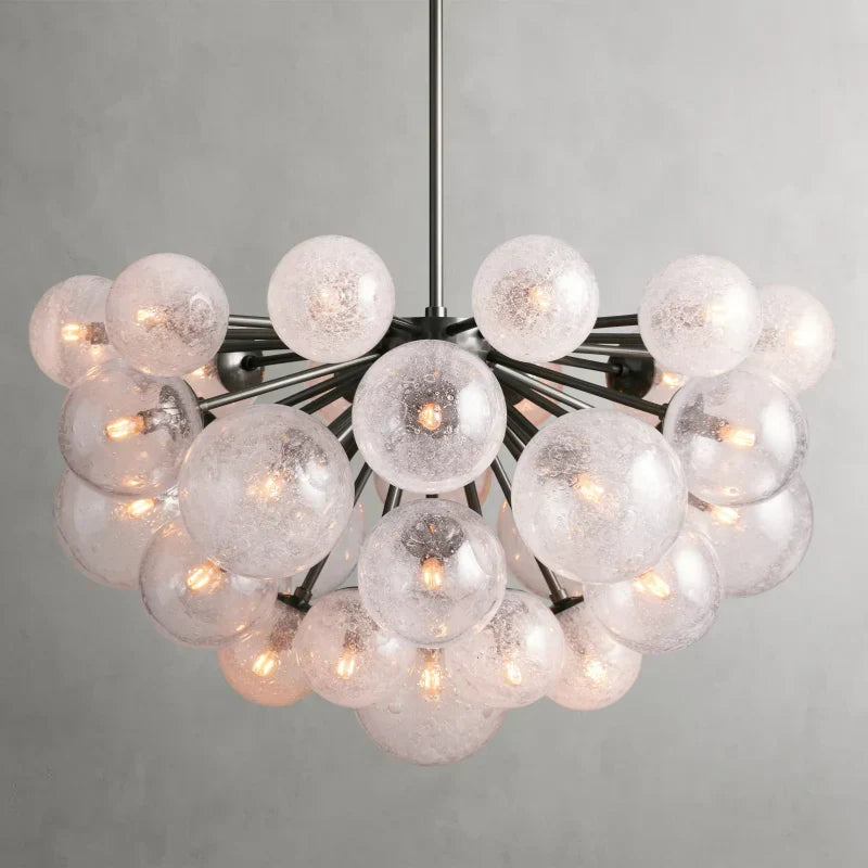 Lustre à boules en verre soufflé à la main avec effet de bulles, laiton, noir, nickel, suspensions réglables | Sansoti