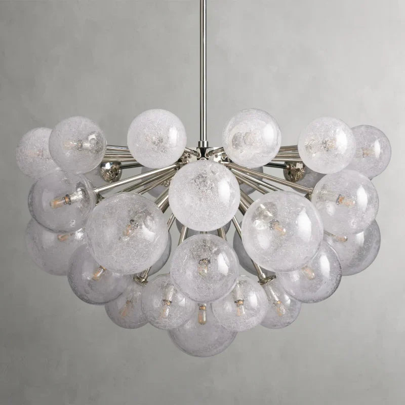 Lustre à boules en verre soufflé à la main avec effet de bulles, laiton, noir, nickel, suspensions réglables | Sansoti
