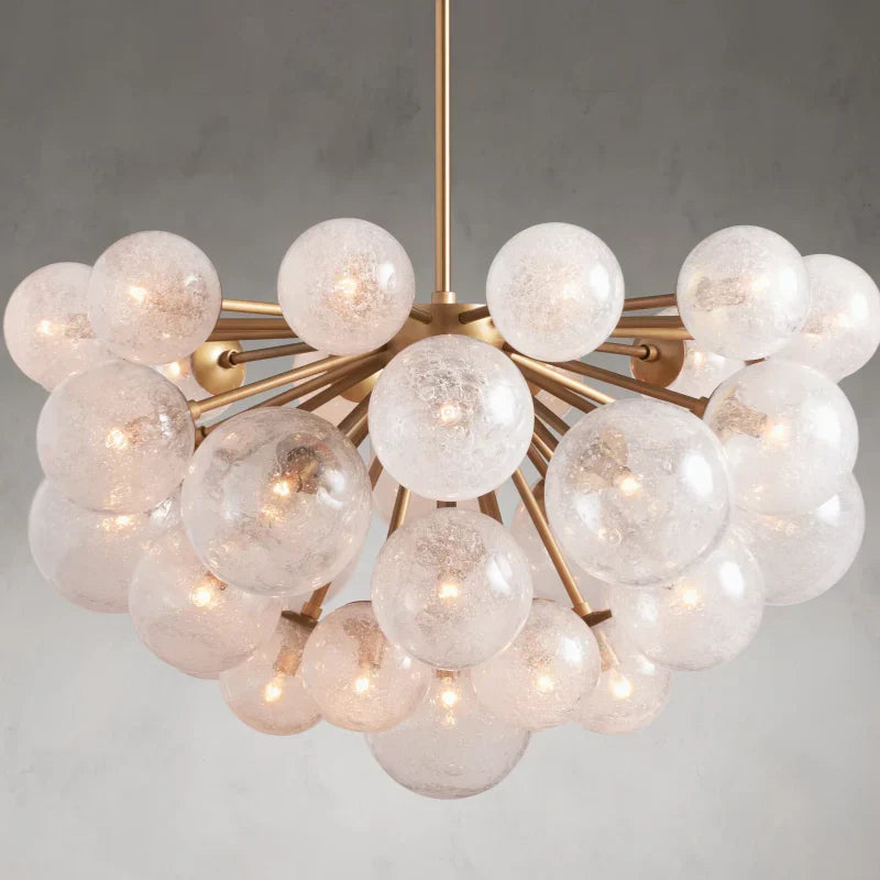 Lustre à boules en verre soufflé à la main avec effet de bulles, laiton, noir, nickel, suspensions réglables | Sansoti