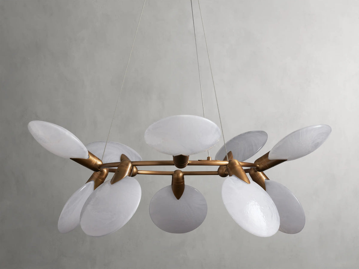 Handgeblasener Glaskronleuchter mit LED-Beleuchtung Kreisförmiges Design 107cm Durchmesser Wohnzimmer Esszimmer | Sansoti