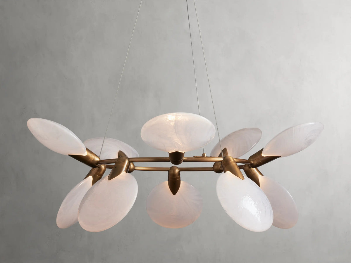 Handgeblasener Glaskronleuchter mit LED-Beleuchtung Kreisförmiges Design 107cm Durchmesser Wohnzimmer Esszimmer | Sansoti
