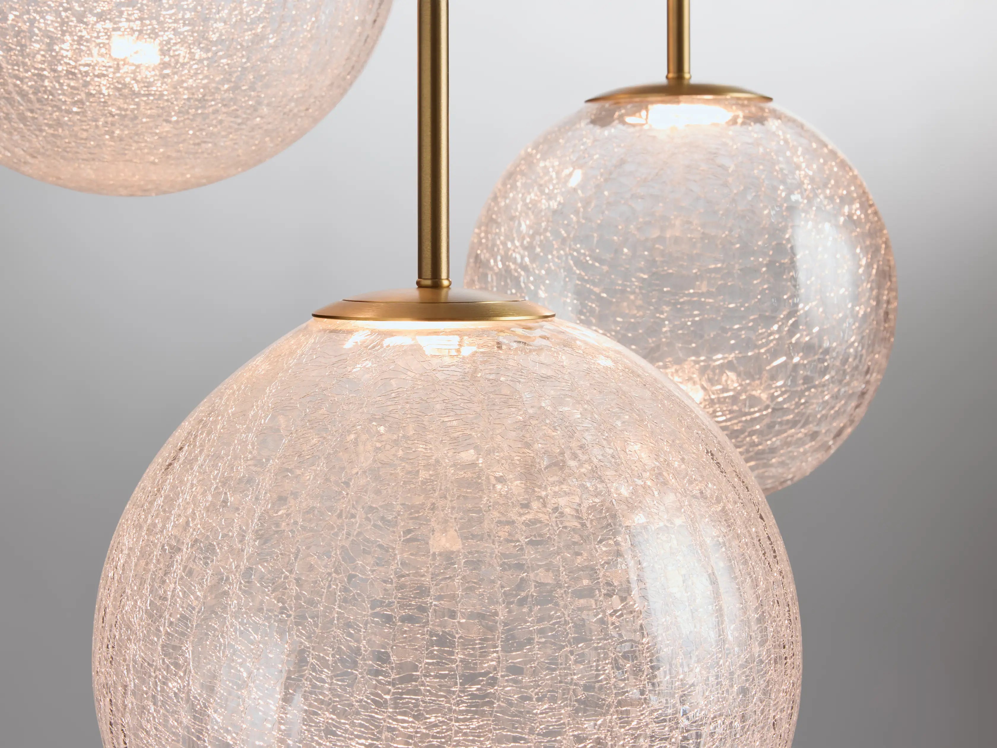 Suspension ronde à boules en verre, laiton et verre craquelé, réglable pour pièces à hauts plafonds, lustre LED | Sansoti