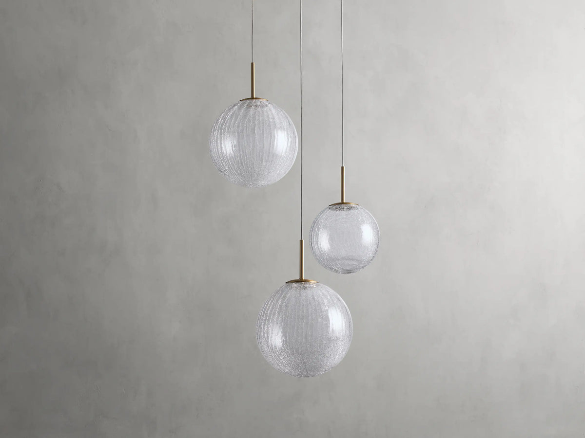 Suspension ronde à boules en verre, laiton et verre craquelé, réglable pour pièces à hauts plafonds, lustre LED | Sansoti