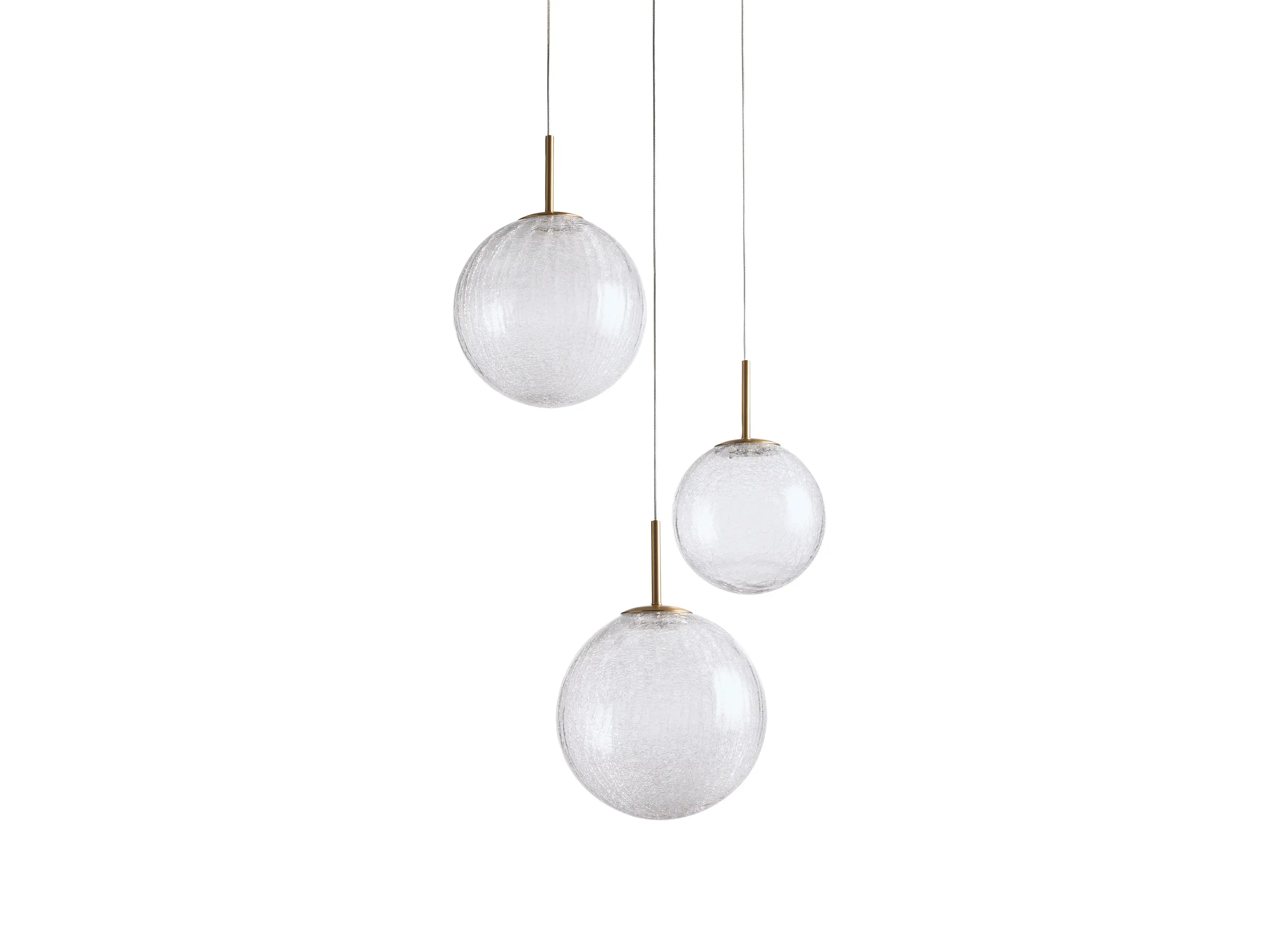 Suspension ronde à boules en verre, laiton et verre craquelé, réglable pour pièces à hauts plafonds, lustre LED | Sansoti
