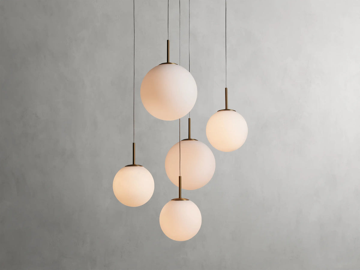 Suspension ronde à boules en verre, laiton et verre craquelé, réglable pour pièces à hauts plafonds, lustre LED | Sansoti