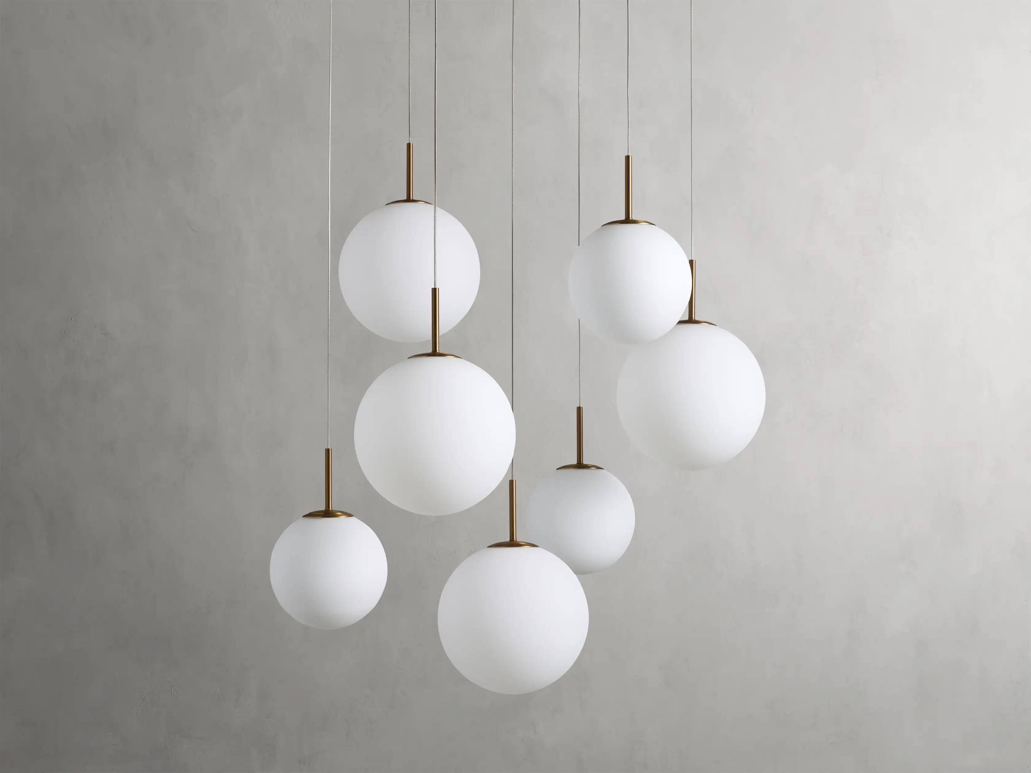 Suspension ronde à boules en verre, laiton et verre craquelé, réglable pour pièces à hauts plafonds, lustre LED | Sansoti