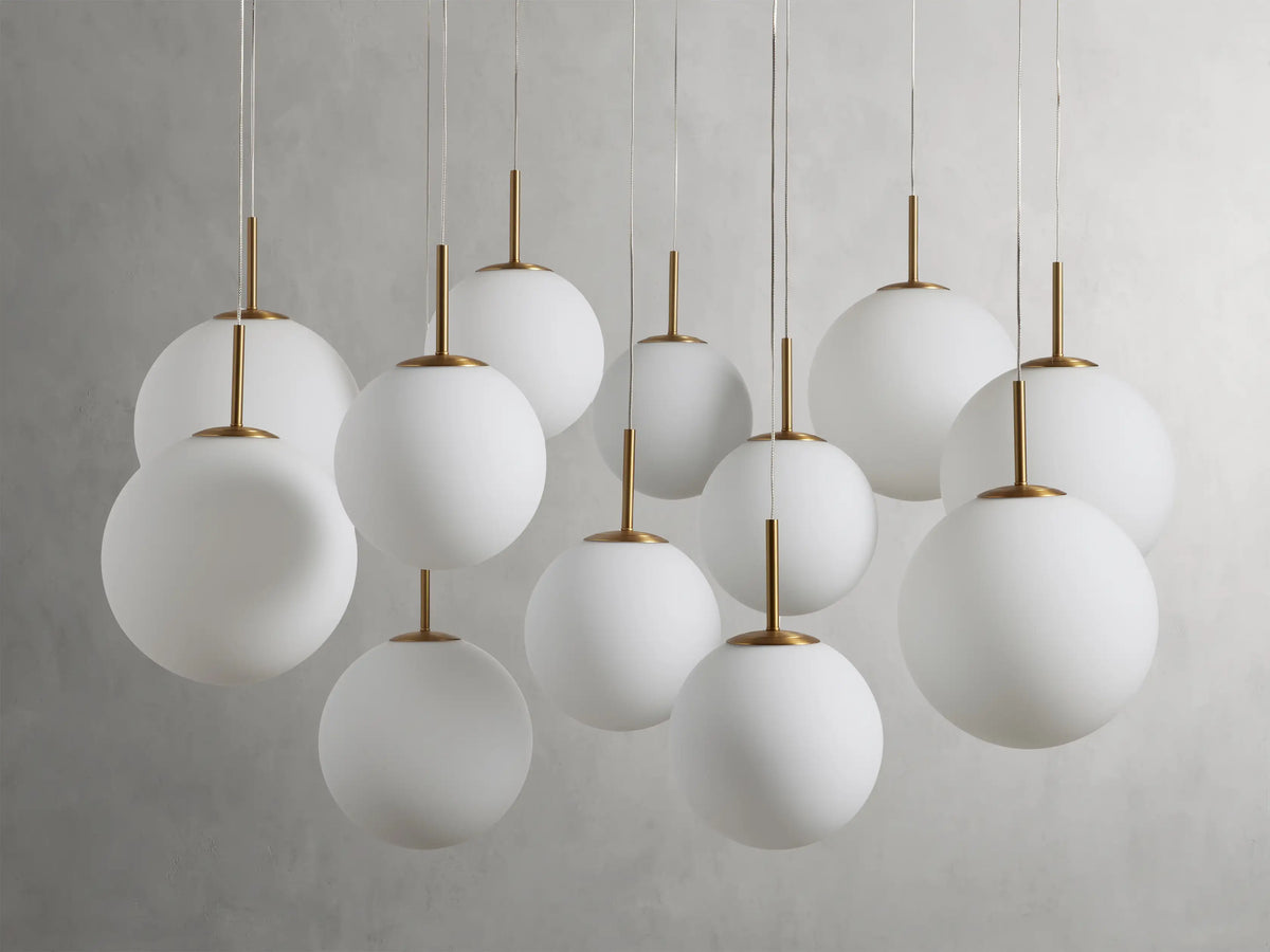 Suspension ronde à boules en verre, laiton et verre craquelé, réglable pour pièces à hauts plafonds, lustre LED | Sansoti