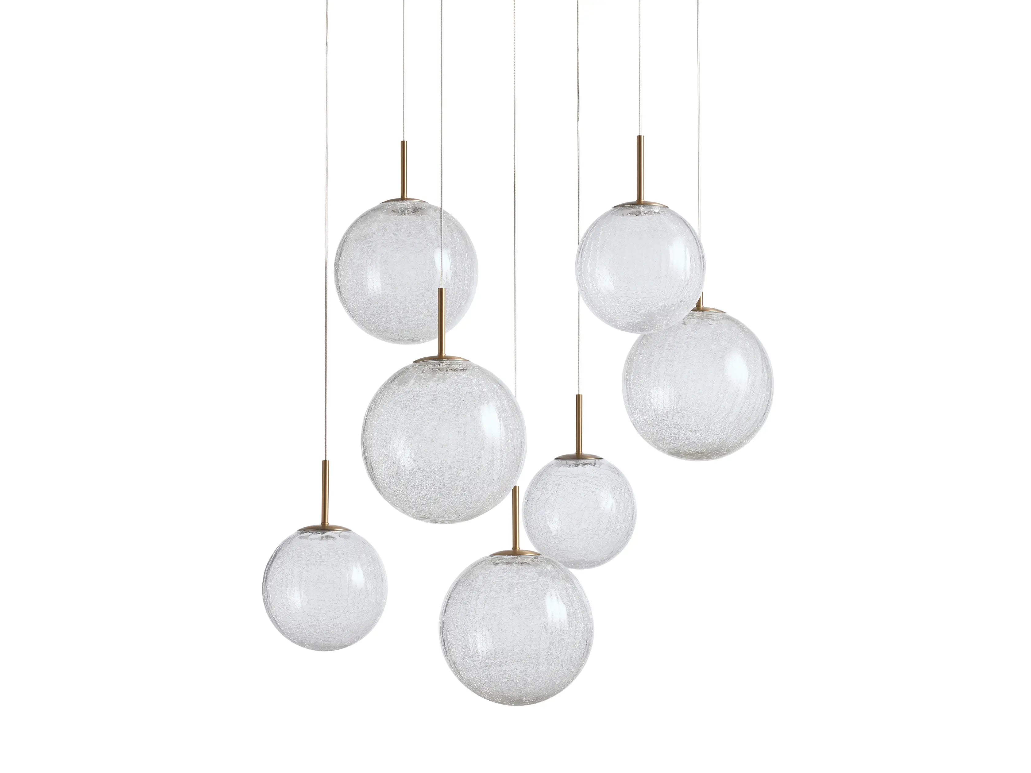 Suspension ronde à boules en verre, laiton et verre craquelé, réglable pour pièces à hauts plafonds, lustre LED | Sansoti