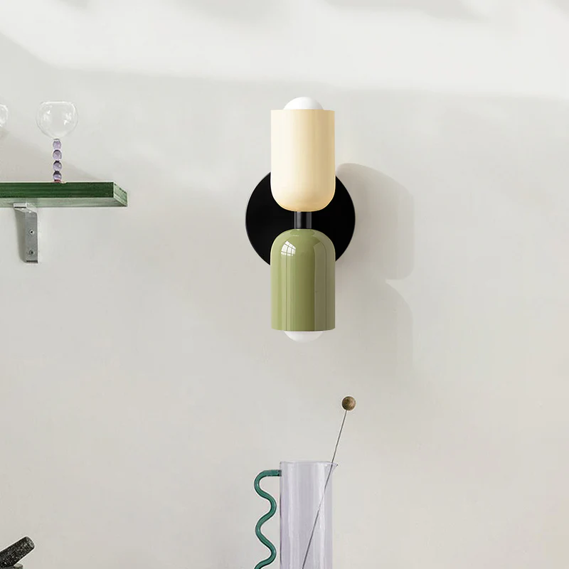 Louvel wandlamp glas dubbel lichtpunt groen wandverlichting woonkamer slaapkamer modern design up down verlichting compact 12 cm | Sansoti