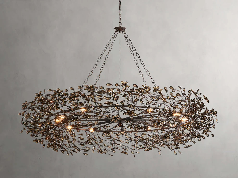 Lustre avec finition dorée, 6 à 12 sources lumineuses, suspension en fer fabriquée à la main, réglable, pour table à manger | Sansoti