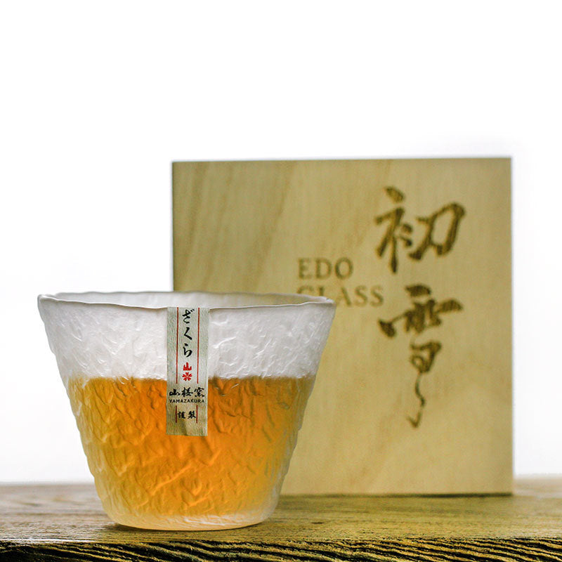 Handgemaakt Whiskyglas met Japans Sneeuwreliëf – Hittebestendig Glas 200ml – Inclusief Houten Bewaarbox – Tijdloze Drinkervaring | Sansoti