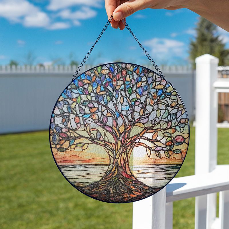 Handgemaakte Glas-in-Lood Levensboom Zonnevanger 15cm – Decoratieve Raamhanger met Symboliek | Sansoti