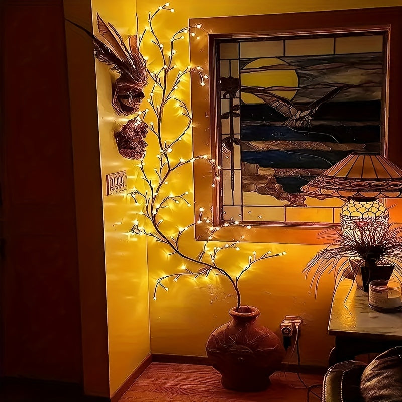 Éclairage mural en branches de saule avec 96 points lumineux LED, blanc chaud, USB, applique murale décorative, éclairage d’ambiance intérieur | Sansoti