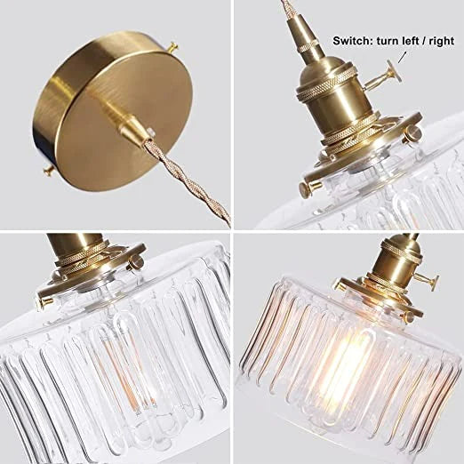 Crystal Glass Pendant Light Cylindrical Shape Adjustable Height Vintage Style Living Room Dining Room Hallway Ambient Lighting | Sansoti