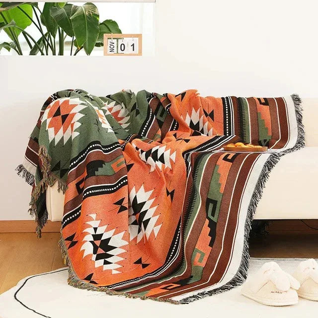 Gooi Deken Jacquard Geweven Franjes Kleurrijk Katoen Polyester Warm Zacht | Sansoti