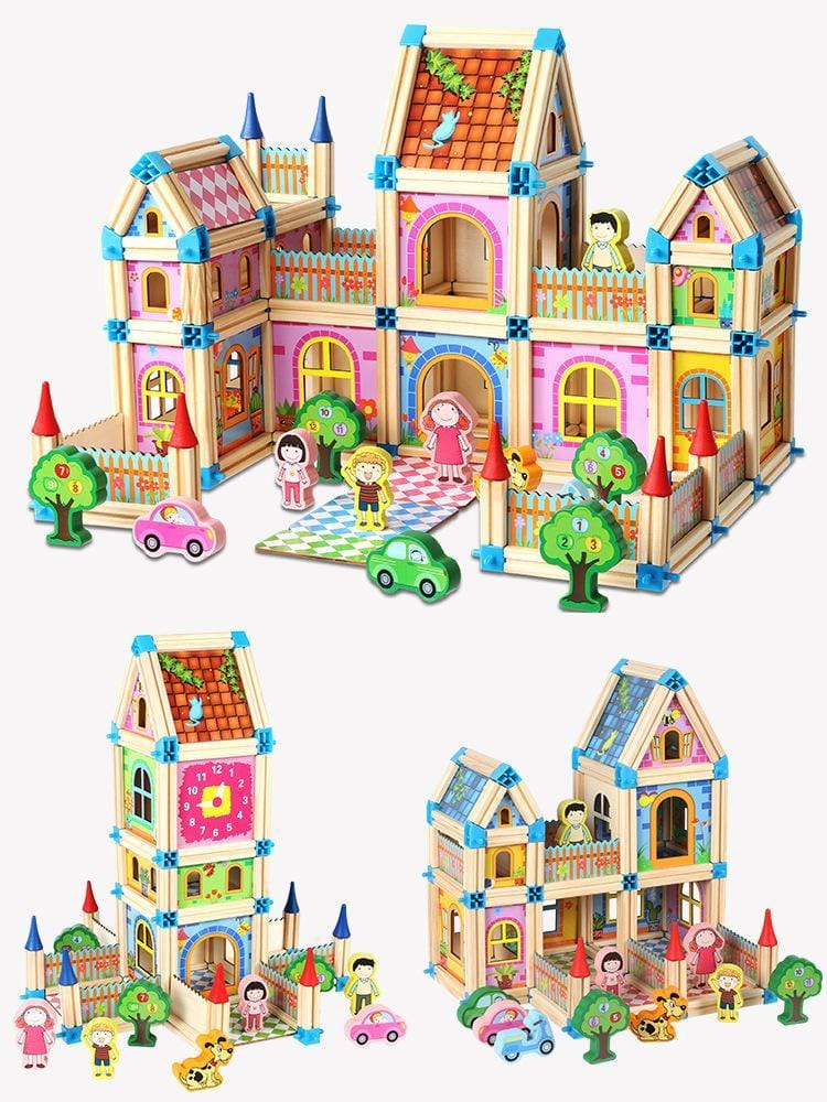 Maison de poupée en bois à construire soi-même, jouet pour enfants, 268 à 298 pièces, éducatif et créatif, jeu d’imagination | Sansoti
