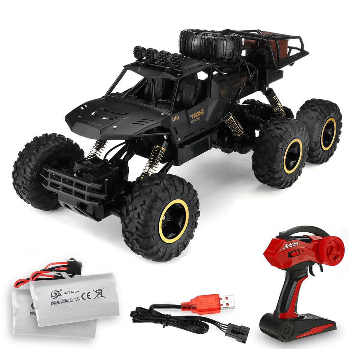 RC Monster Truck 6-Wiels Offroad met 2.4 GHz Afstandsbediening – Snelheid tot 52 km/u – Inclusief 2 Accu's voor Kinderen en RC-Fans | Sansoti