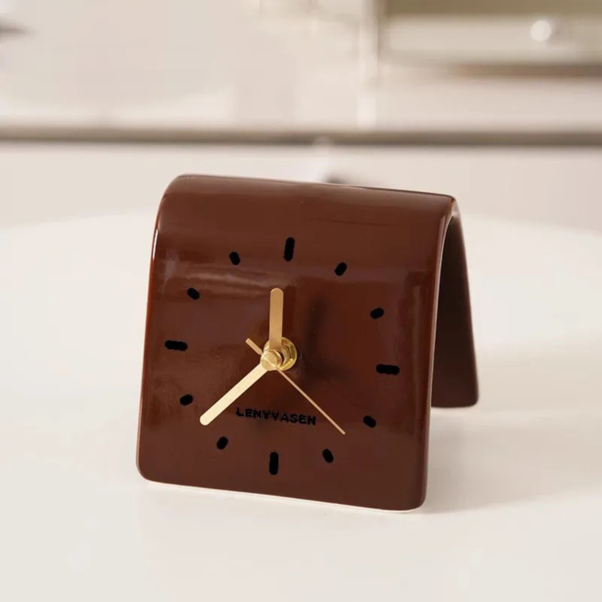 Ceramic Table Clock Square Silent Dial Living Room and Bedroom Decorative Timepiece Silent Movement | Sansoti