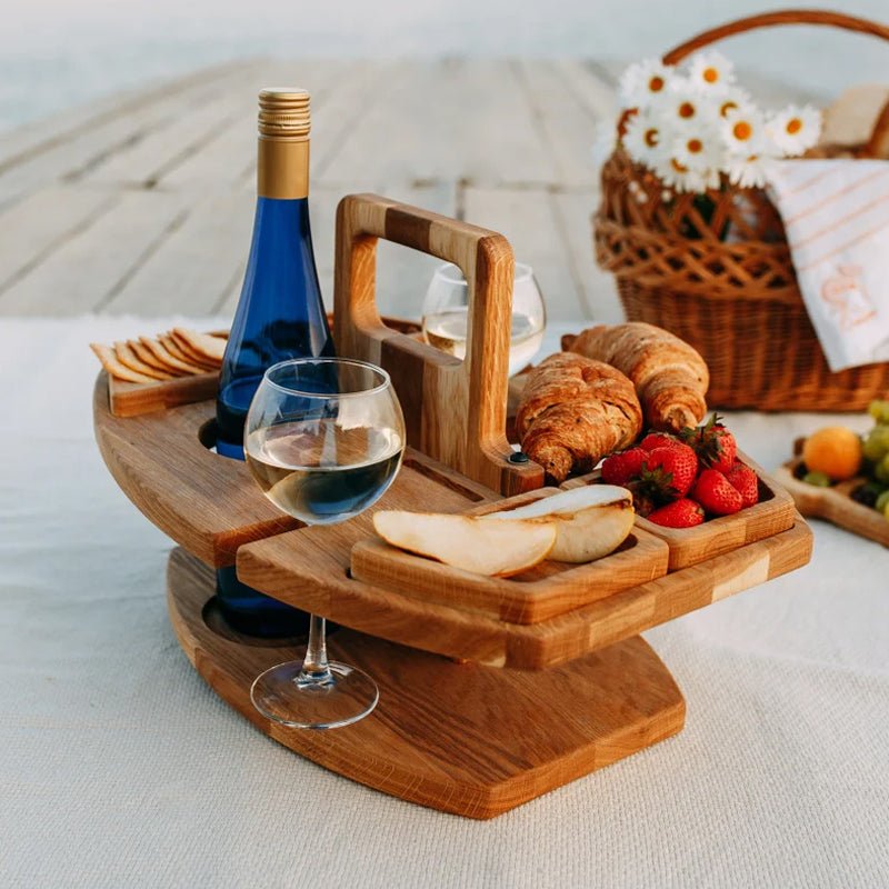 Zusammenklappbarer kleiner Holzbistrotisch für Weinflasche und Gläser, Outdoor, tragbares Gartenzubehör, Camping, Garten | Sansoti