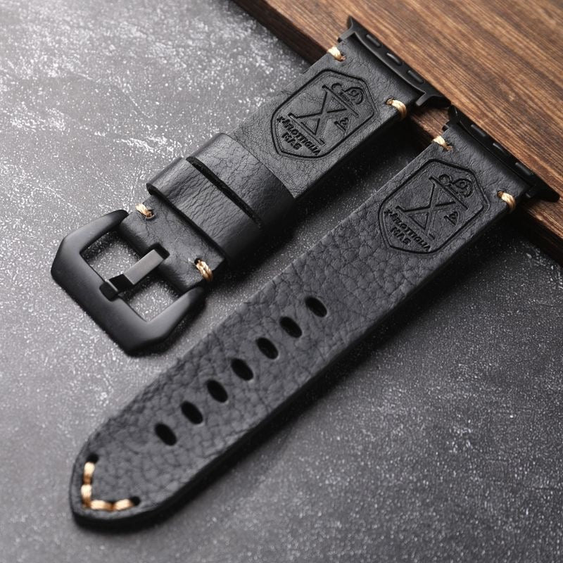 Vintage Leren Horlogeband voor Apple Watch met Handgestikte Naden en Volledig Narfleder Afwerking | Verstelbare Bandje 40-49mm voor Authentieke Retro Look Patina Ontwikkeling | Sansoti