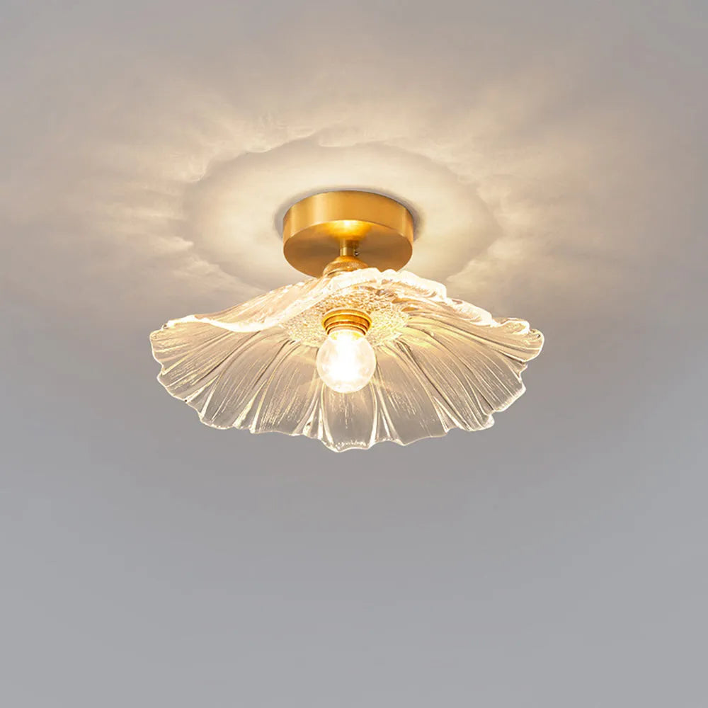 Glas-Blumen-Decken- und Hängeleuchte mit Messing-Innenlicht im Retro-Design für Esszimmer und Schlafzimmer | Sansoti