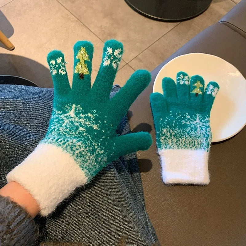Convertible Knitted Fingerless Gloves Fleece-Lined Winter Mittens Warm Festive Women Men | Sansoti