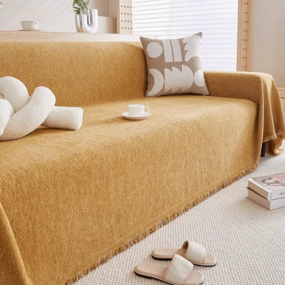 Chenille Bankhoes met Kwastjes – Stijlvolle Bescherming voor Bank en Fauteuil – Wasbaar & Waterdicht | Sansoti