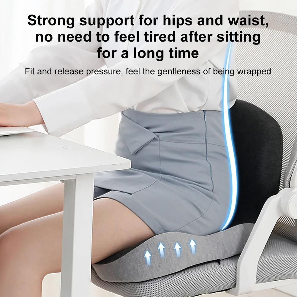 Ergonomisches Sitzkissen aus Memory-Schaum mit Lendenstütze für Bürostuhl, Auto und Arbeiten zu Hause, 44x42x32cm, Komfort | Sansoti