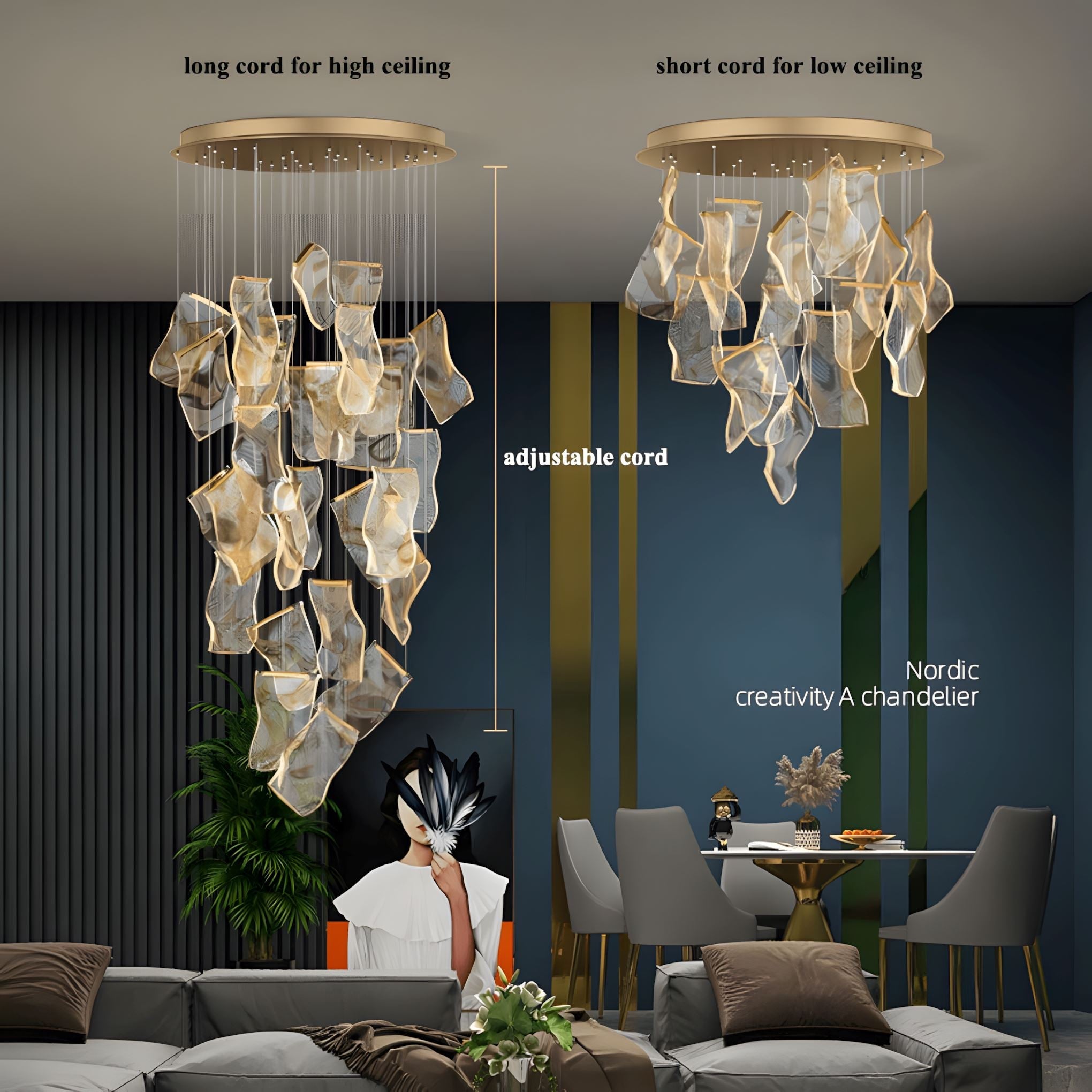 Moderne Design-Kronleuchter mit geschichteten Acryl-Blättern und verstellbarer Höhe | Restfield