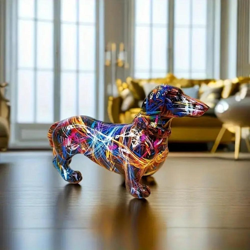 Teckel Beeldje Resin Multicolor Woonkamer Decoratie Hond Sculptuur Kunst Beeld Modern Interieur Accessoire | Sansoti