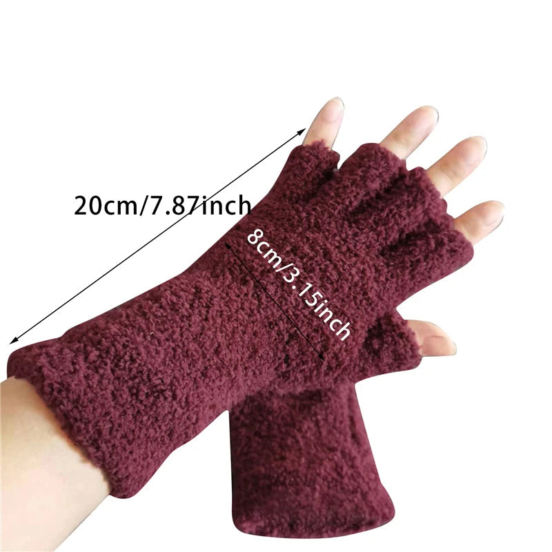 Knitted Fingerless Gloves Fleece Half-Finger Unisex Warm Comfortable Autumn Winter Accessory | Sansoti